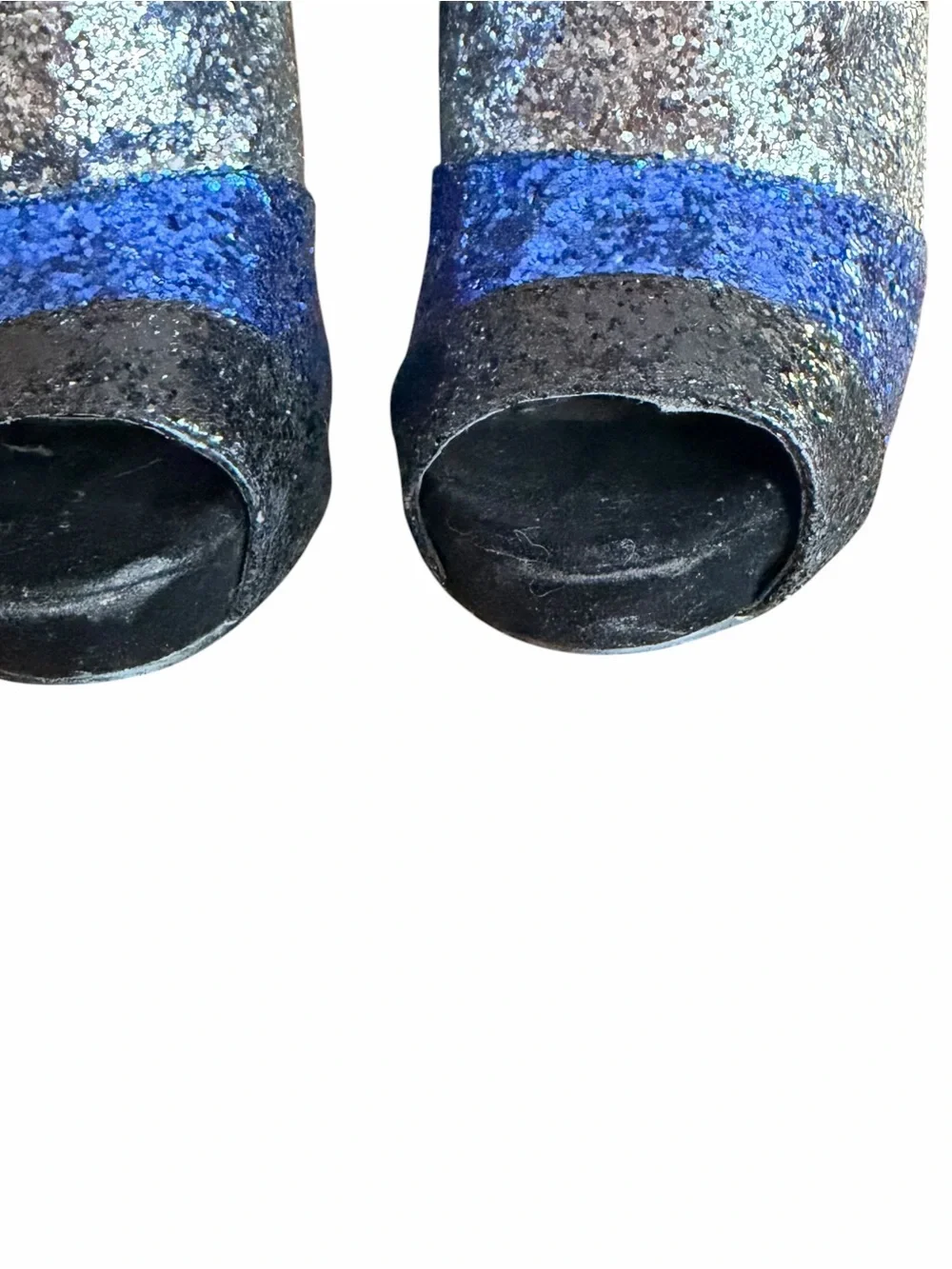 Vintage Y2K Deb Glitter Peep Toe Ankle Booties 5.5” Heel Blue Silver Sz 8.5